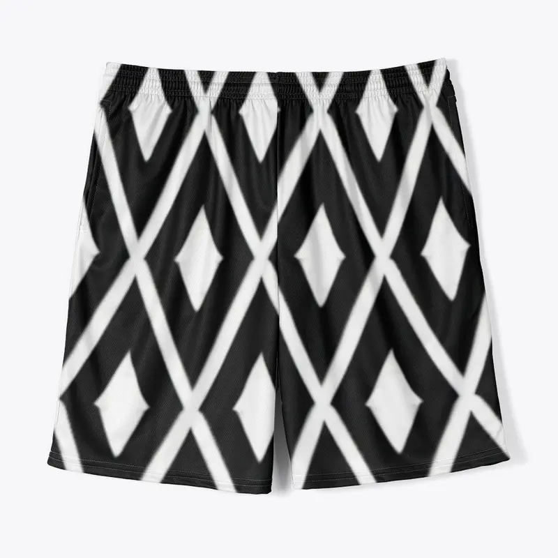 Black and White Rhombus Men Jersey Short